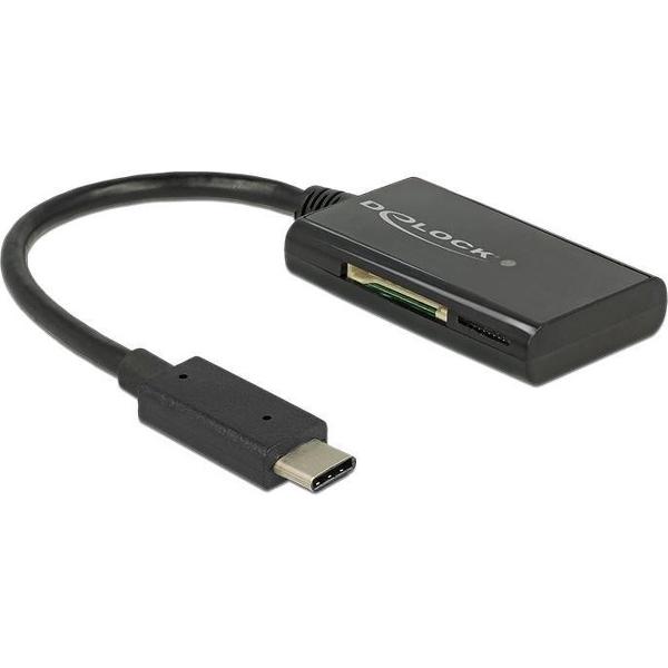 DeLOCK USB Cardreader met USB-C connector en 4 kaartsleuven - 2x Micro SD + 2x SD (o.a. SD 3.0/UHS-I) - USB3.0