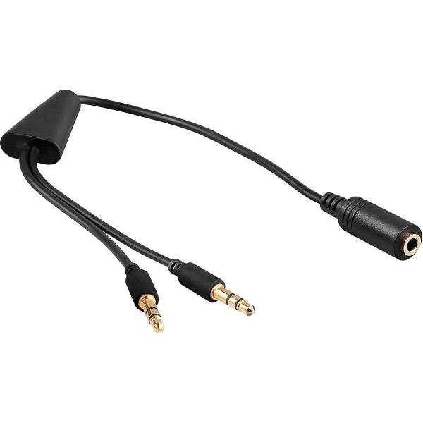Goobay 2x 3,5mm > 3,5mm 4-polig headset adapter (CTIA/AHJ) / verguld - zwart - 0,40 meter