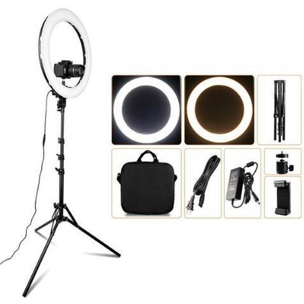 Grandecom® StudioPro 18inch Ringlamp met statief - LED - Ringlamp - 180cm hoog - Ringlight - Vlog - Make-up - Tik Tok - Instagram - Snapchat - Incl Telefoonhouder - Professioneel - Hoge kwaliteit - 18 Inch - 1,80m