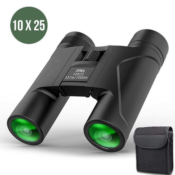 Strex Verrekijker 10x25 - Bak-4 Prisma - Compact Incl. Nekkoord en Opbergtas - voor Volwassene en Kinderen