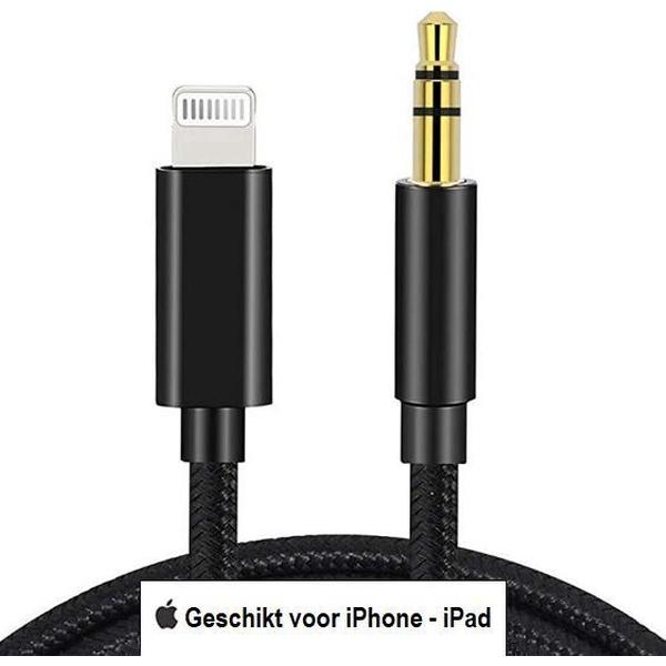 Lightning naar 3,5 mm headphone audio aux jack kabel - iPhone auto kabel - 1 Meter - Zwart