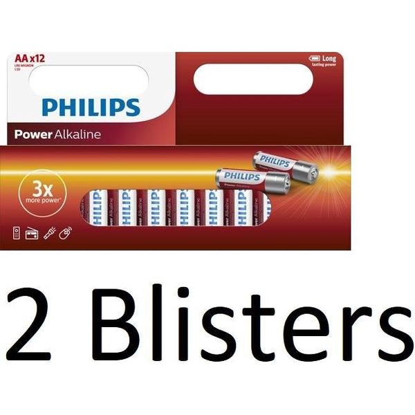 24 stuks (2 blisters a 12 st) Philips AA Alkaline Batterijen