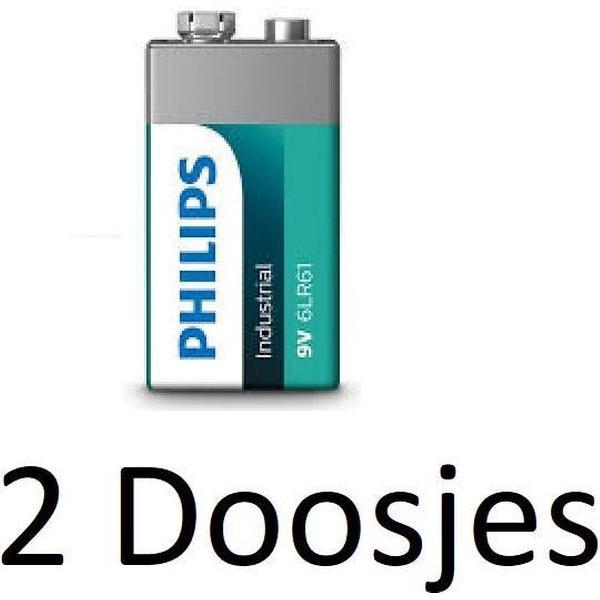 20 Stuk (2 Doosjes a 10 st) Philips Industrial 9V / 6LR61 - Alkaline batterijen