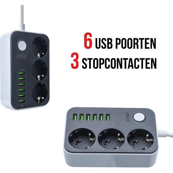 Premium Stekkerdoos - 6 USB uitgangen en 3 stopcontacten - 1.60m Snoer - Aan-en uit schakelaar