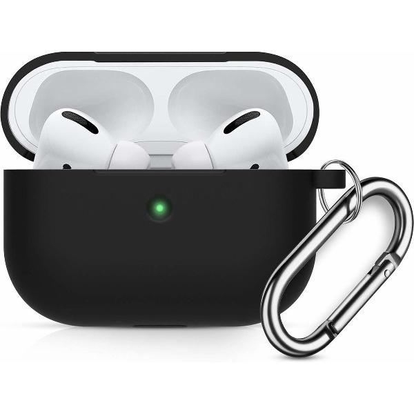 Apple AirPods Pro Soft Silicone Hoesje Met sleutelhanger - Zwart