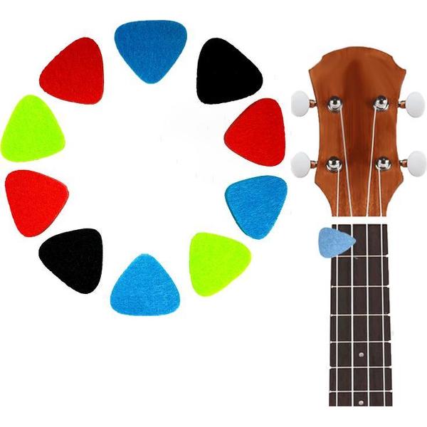 Vilt Plectrums voor Ukelele - Banjolele - Gitaar - Banjo - Snaarinstrument - Muziekinstrument - Accessoires - ukulele - Picks - plectra - 10 stuks - Kleurmix