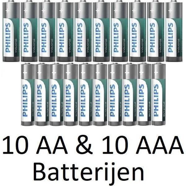 10 AA & 10 AAA (Verpakt Per 10) Philips industrial Alkaline Batterijen