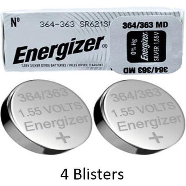 4 stuks (4 blisters a 1 stuk) Energizer 363/364 Zilver-oxide batterij knoopcel (S) 1,55 V