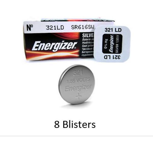 8 stuks (8 blisters a 1 stuk) Energizer Zilver Oxide Knoopcel 321 1.55V