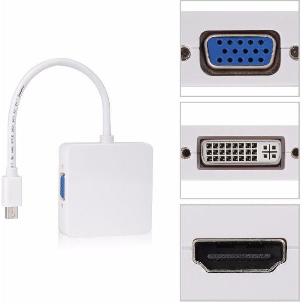 Drie in één Mini Displayport – Converter naar HDMI, VGA, DVI monitor adapter kabel converter – Voor pc beeldscherm – Apple Mac – Macbook – Wit - omvormenr