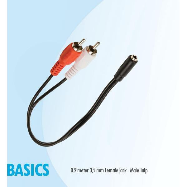 Basics 0,2 mtr 3,5 mm Female jack - Male Tulp /RCA aux audio kabel