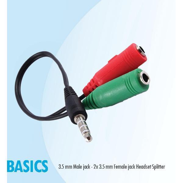 Basics 0,2 mtr 3,5 mm Female jack - 2x 3,5 mm Male jack headset splitter