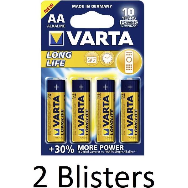 8 Stuks (2 Blisters a 4 st) Varta Longlife Mignon AA Batterij