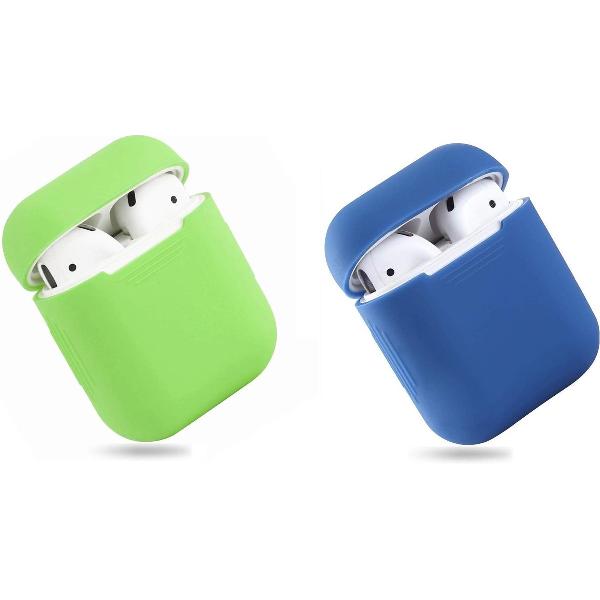Bescherm Hoesje Cover SET 2 STUKS voor Apple AirPods Case -Lime green en donkerblauw