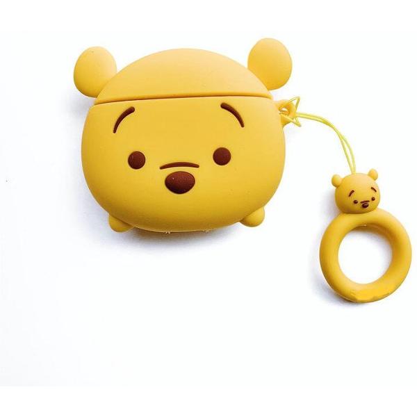 Cartoon Silicone Case Cover Hoesje voor Apple Airpods 2 - gele beer - met hanger