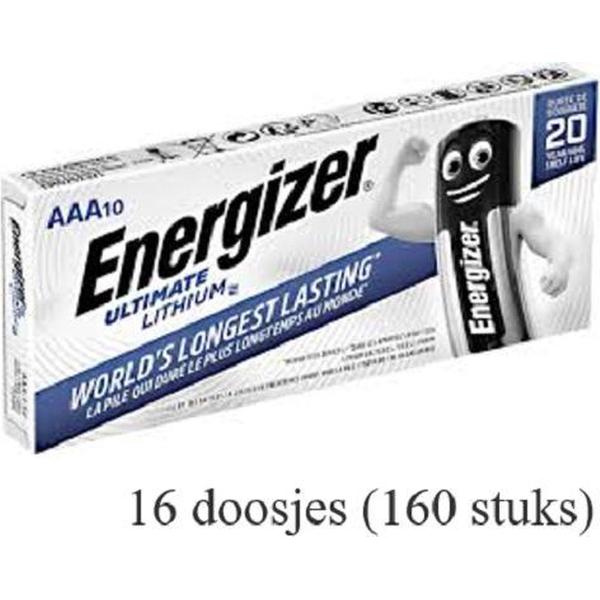 160 stuks (16 doosjes a 10 stuks) Energizer AAA Ultimate Lithium L92/LR03 1.5V 1250mAh