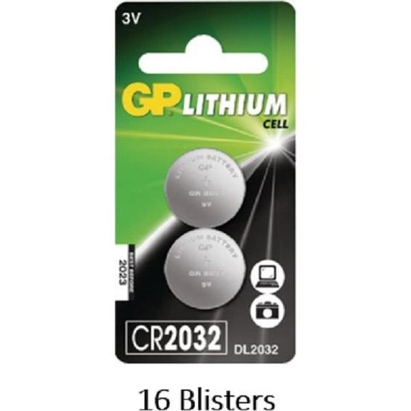 32 stuks (16 blisters a 2 stuks) GP Lithium Cell CR2032 batterij 3V
