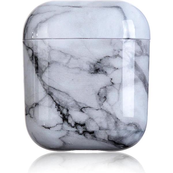 AirPods cover - marmer - hard cover case - Wit Glanzend - Geschikt voor Apple AirPods - beschermdoos - AirPods hoesje - handige gadget