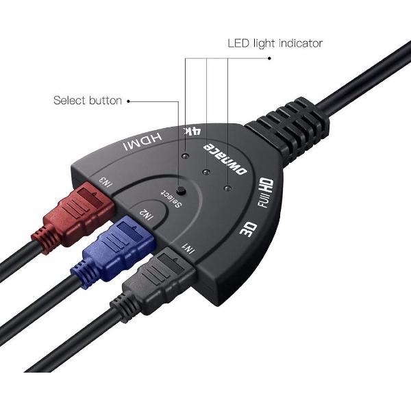 HDMI Kabels 3 in 1 uitgang - Adapter - 4K HDMI Splitter - 1080p - Zwart HDMI SWITCH HDMI verdeler