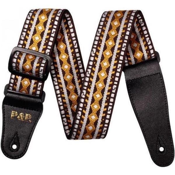 Gitaarband - Gitaarriem - gekleurd - geborduurd geel/bruin