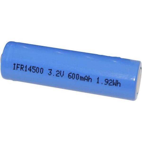 Li-Ion Lifepo4 Mignon (AA) batterij 14500, 600 mAh, 3,2 Volt, onbeschermd