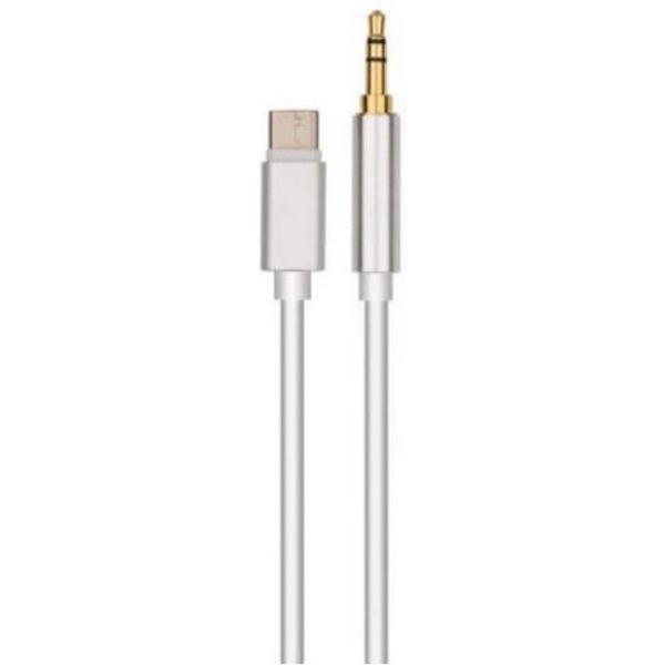 USB-C Male naar 3,5mm Jack AUX Audio Male - 1 Meter - Adapter Kabel - Wit/Zilver