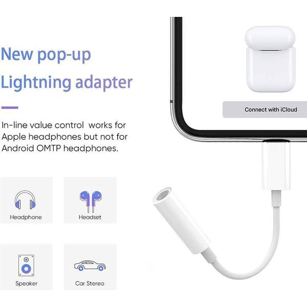 3 Stuks iPhone Aux 3.5 mm naar Lightning Adapter Kabel met Pop up Functie muziek luisteren en Bellen NIEUW voor iPhone 7/7plus/8/8plus/X/XR/Xs/XsMax/11