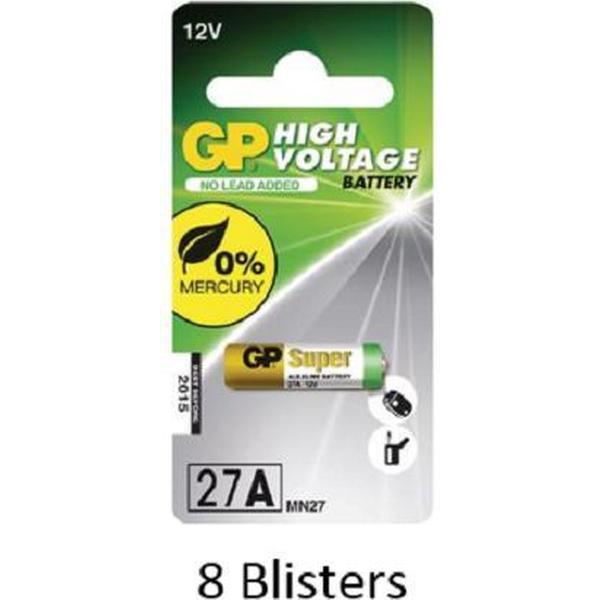8 stuks (8 blisters a 1 stuks) GP Batteries High Voltage 27A Single-use Alkaline 12V