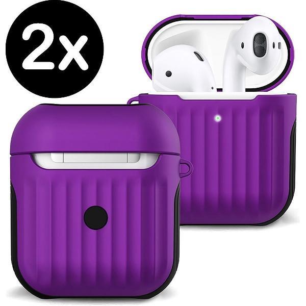 Hoes Voor Apple AirPods Hoesje Case Hard Cover Ribbels - Paars - 2 PACK