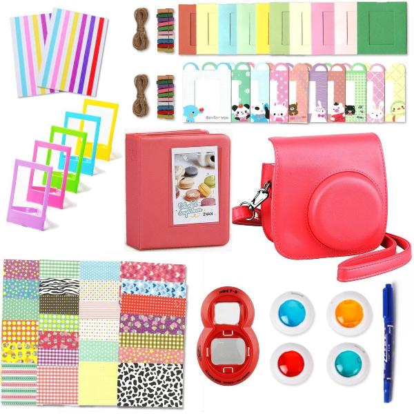 Accessoires Set voor Fujifilm Instax Mini 8 en 9 Case met Hoesje, Filters en meer – Rood