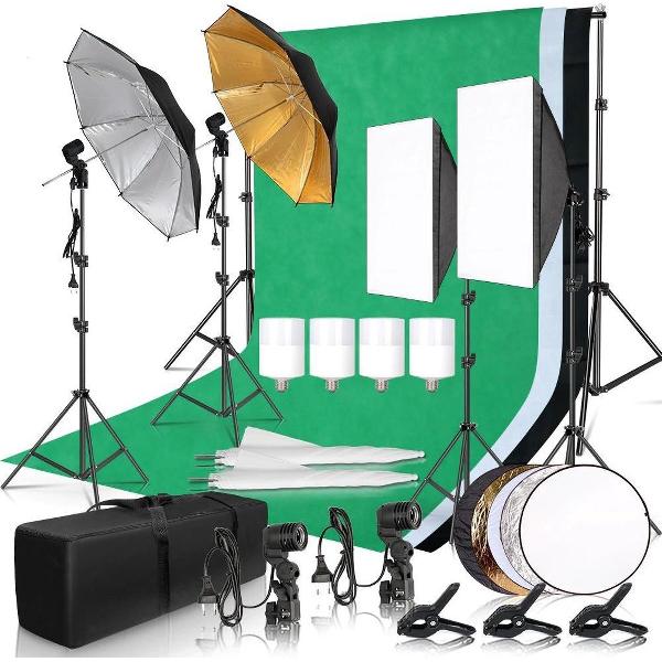 Grandecom® Pro Complete Studio & Greenscreen Set - Met achtergrond systeem - Reflector - Chroma Key - Twitch - Tik Tok - Youtube - 260x300cm - Verschillende kleuren
