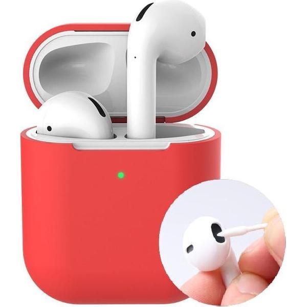 AirPods case voor iPhone - AirPods hoesje red - AirPods siliconen - AirPods bescherming rood - 4 AirPods clean staafjes