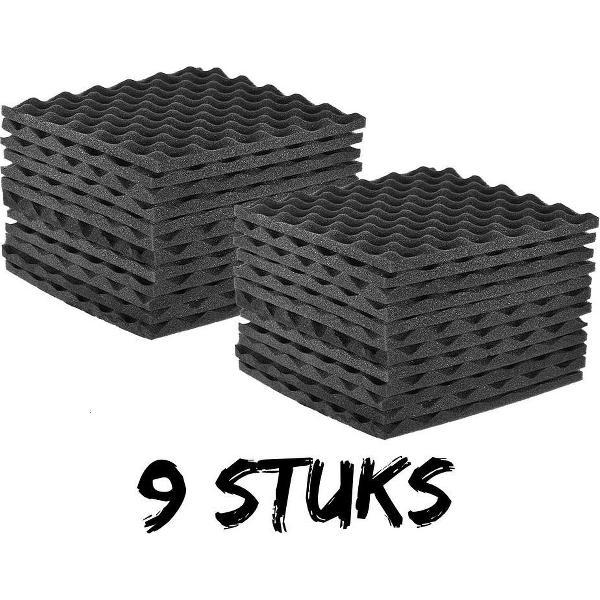 Geluidsisolatie - 9 stuks - Akoestisch studioschuim - Noppenschuim - 30 x 30 x 1,5 cm dik - Studio - Isolatieplaten - zwart
