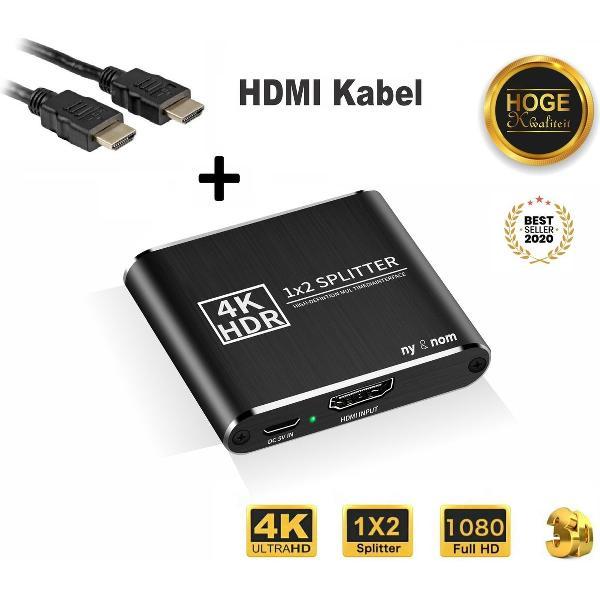 Professional HDMI-Splitter – 1x-in 2x-uit – Dupliceert – 2 poorts 4K Ondersteunt alle resoluties + 3D, Inclusief 1m HDMI Kabel!