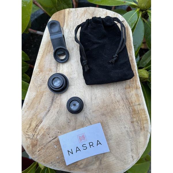 Nasra- Universeel Smartphone Lens- 3 opzetstukken- Fish eye - 0,67x wide - Macro
