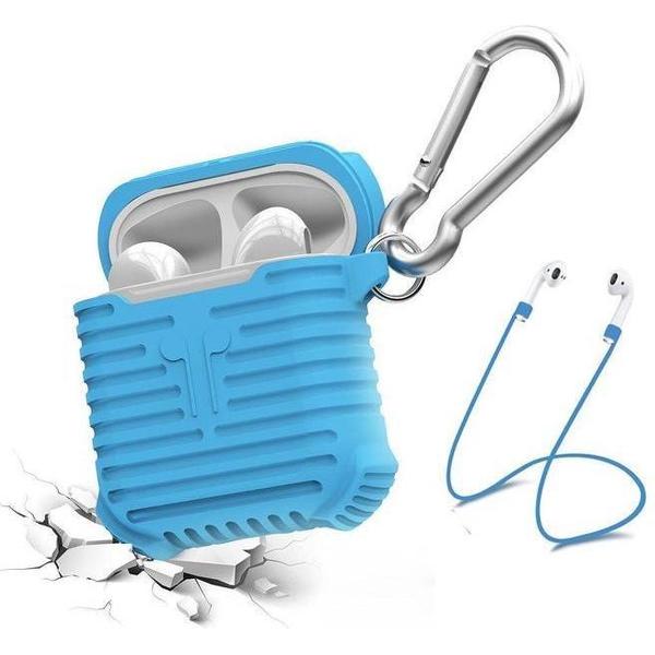 SILICONE SERIES Zachte Siliconen Schokbestendige Beschermhoes + Anti-lost Strap Magnetisch voor AirPods - Blauw