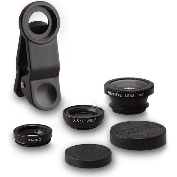BeHello 3-in-1 Smartphonelens Set - Groothoeklens - Macrolens - Fish eye lens - Telefoonlens - Zwart