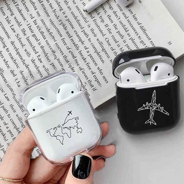 Reismonkey Airpods Hoesje Wereldkaart - Stevige Airpods Case - Transparant/Doorzichtig - voor Airpods 1/2 - Schokbestendig - Reiscadeau - Cadeau voor een reiziger