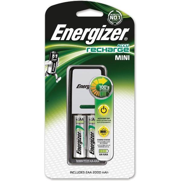 3x Energizer batterijlader Mini Charger, inclusief 2 AA batterijen, op blister