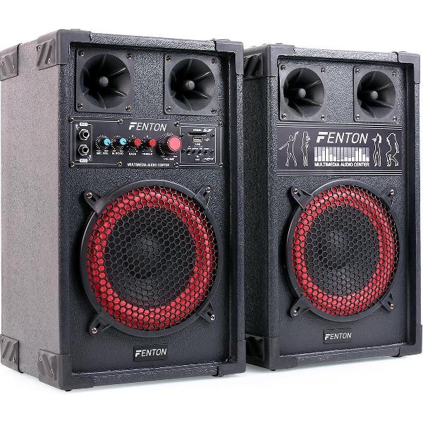 Actieve speakerset - Fenton SPB-8 - 400W actieve speakers - 8 inch met o.a. Bluetooth - Actieve speaker + passieve speaker - Ook perfect als karaoke set!