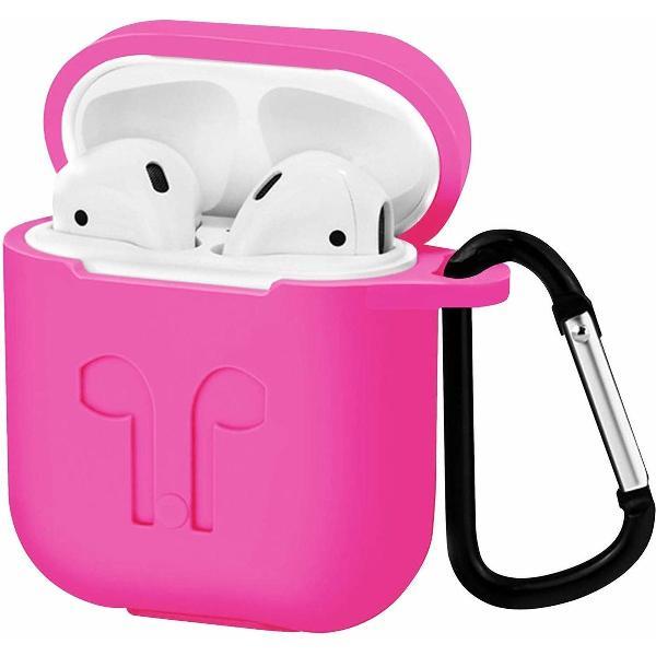 Apple Airpods Hoesje - Siliconen Airpods Hoes met Karabijnhaak - Case voor Airpods 1/2 - Magenta