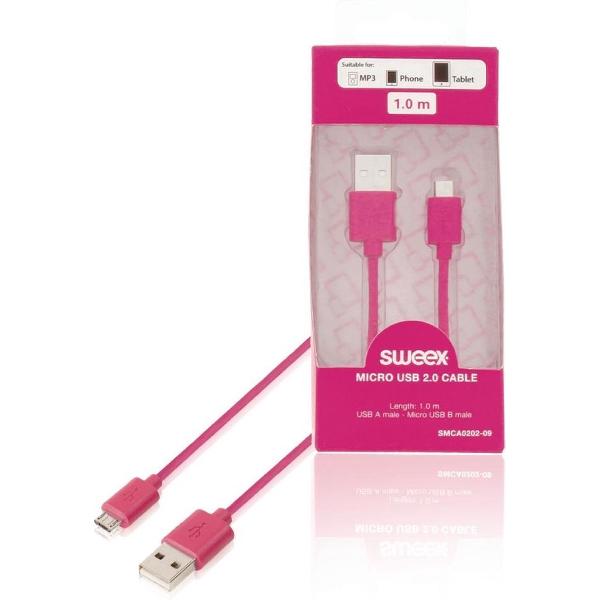 Sweex SMCA0202-09 Usb 2.0 Kabel A Male - Micro-b Male Rond 1.00 M Roze