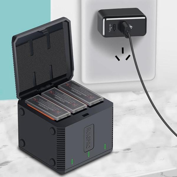RUIGPRO USB-behuizing met drievoudige batterijen Oplaaddoos met LED-indicatielampje voor DJI OSMO-actie