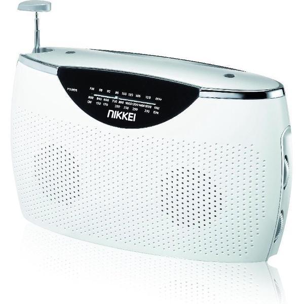 Nikkei NPR100WE - Draagbare Retro Radio met Aux-in voor Smartphone (zowel Batterijen als Net-adapter) - Wit