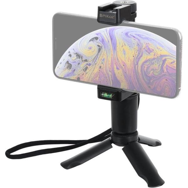 PULUZ Folding Plastic statief + Live Broadcast Handheld Grip ABS Mount met Cold Shoe & Wrist Strap voor iPhone, Galaxy, Huawei, Xiaomi, Sony, HTC, Google en andere smartphones