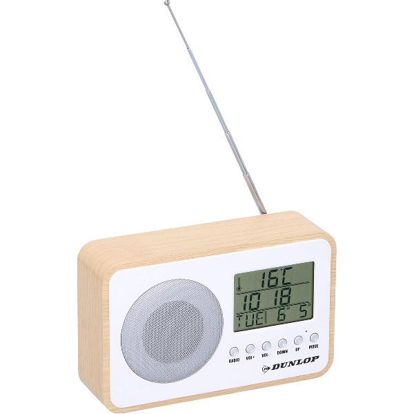 Dunlop Wekkerradio - Wekkerradio Digitaal - met Kalender en Thermometer - 2x AA (excl.) - Houtlook