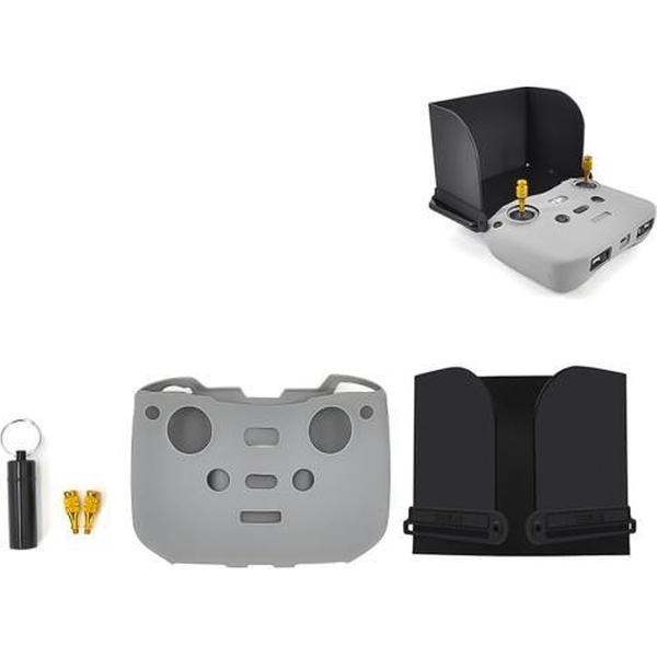 STARTRC voor DJI Mavic Air 2 3 in 1 afstandsbediening zonnescherm metalen joystick siliconen beschermhoes set (grijs)