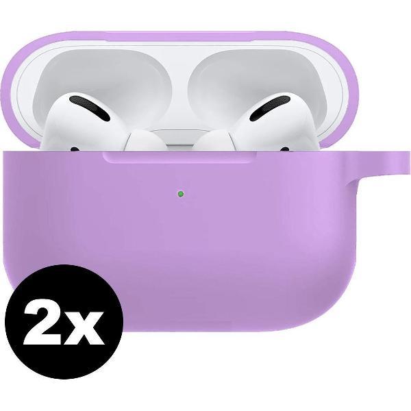 Hoes Voor Apple AirPods Pro Case Siliconen Hoesje - Lila - 2 PACK