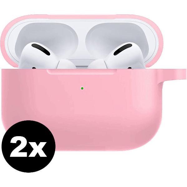 Hoes Voor Apple AirPods Pro Case Siliconen Hoesje - Licht Roze - 2 PACK
