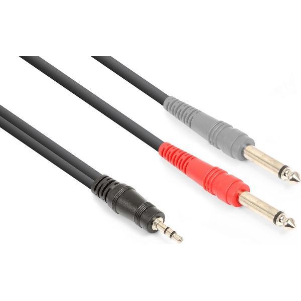 Vonyx audiokabel 3,5mm jack stereo - 2x 6,3mm jack mono voor universeel gebruik bij o.a. live mixers - 3 meter
